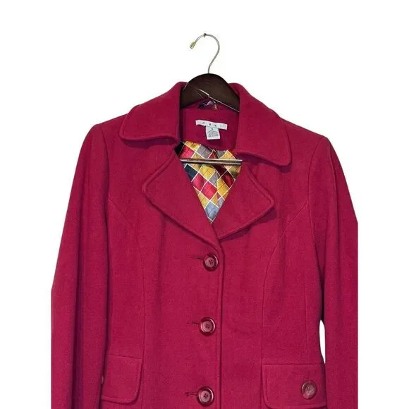CAbi Women Peacoat Jacket Tea Coat Style 619 Wool Blend Burgundy Red Plus Sz. 14 - Picture 4 of 9